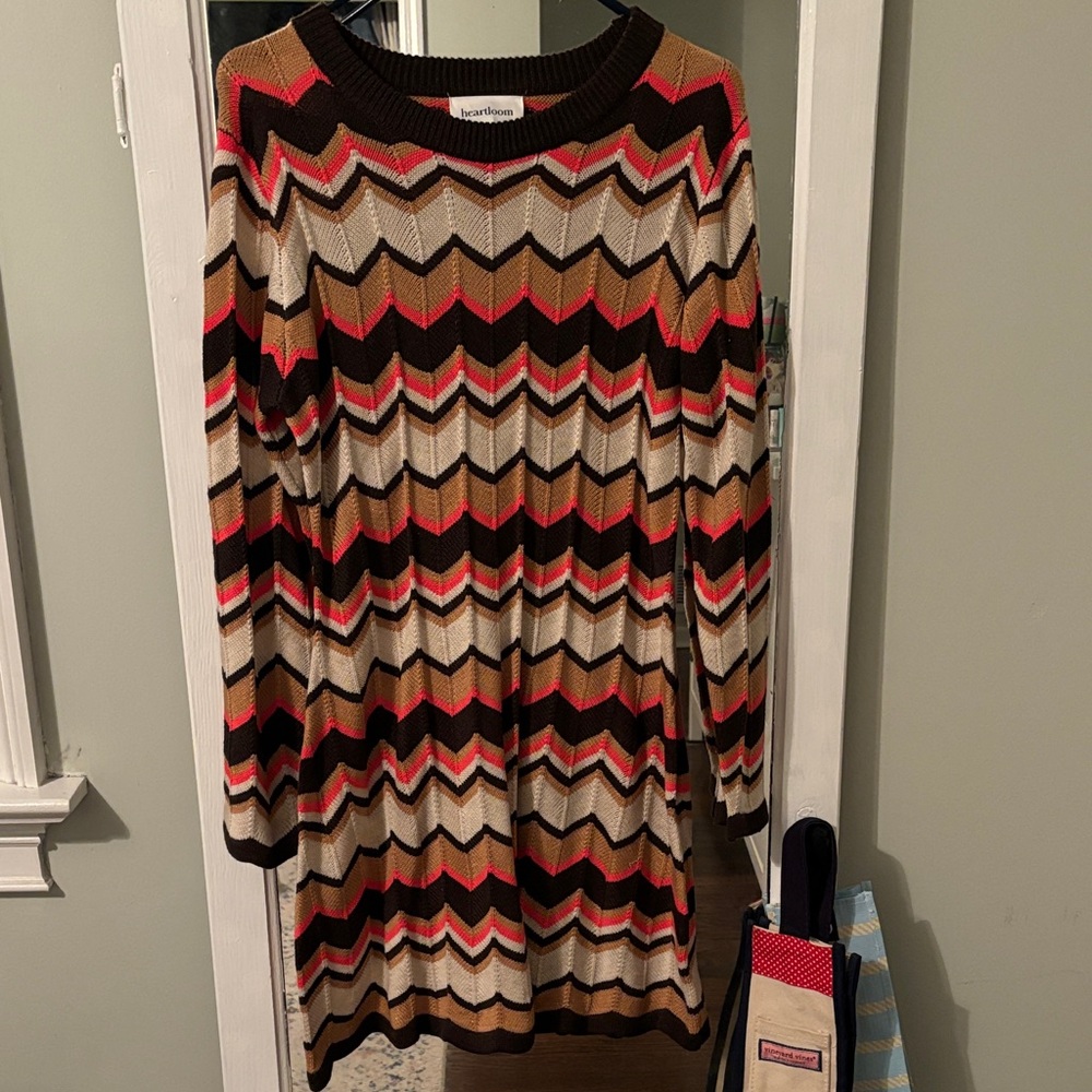 Heartloom Chevron Knit Sweater Dress - Red, Brown, Cream